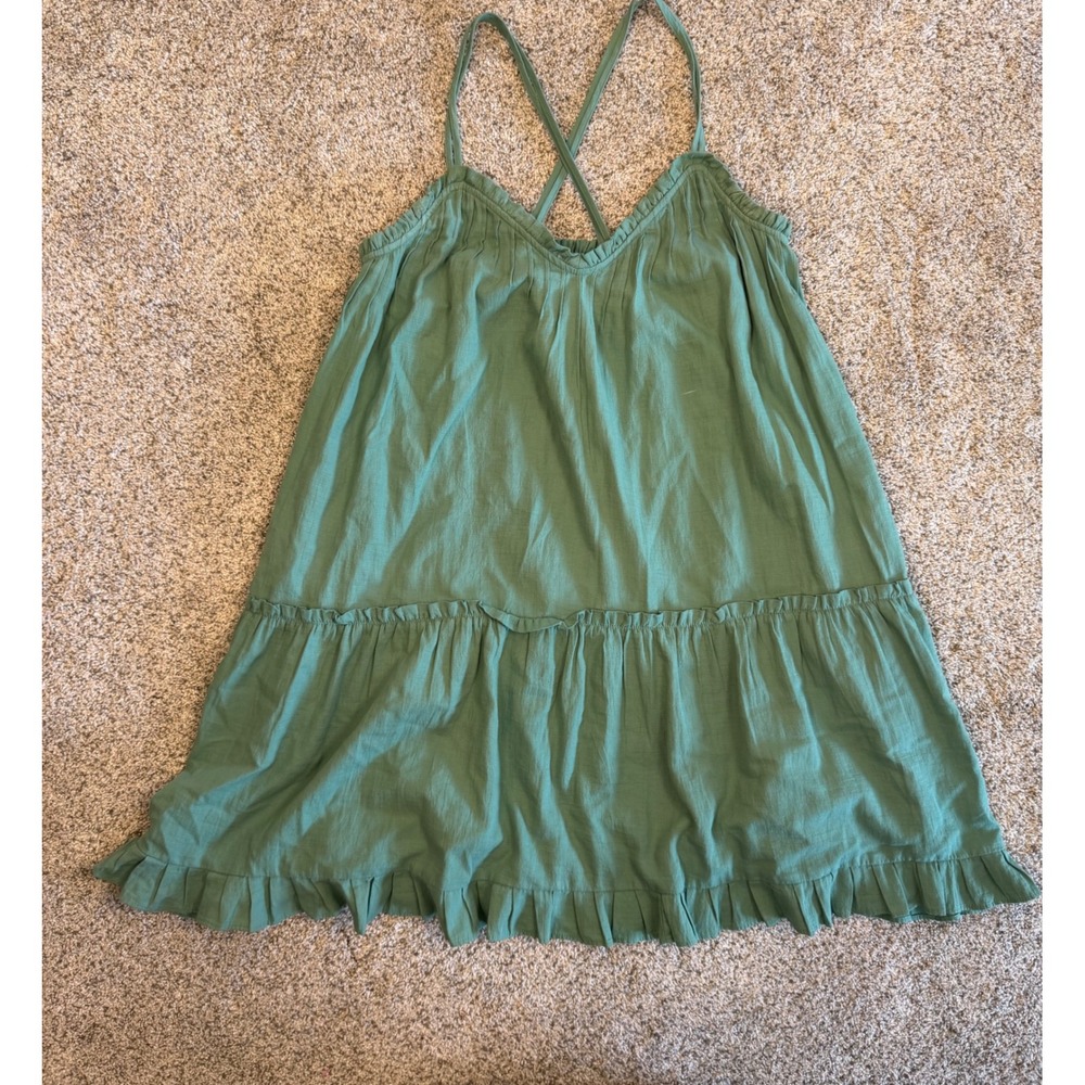 Universal‎ Thread Green Tiered Ruffle Mini Dress Small Cross Back Straps Sage